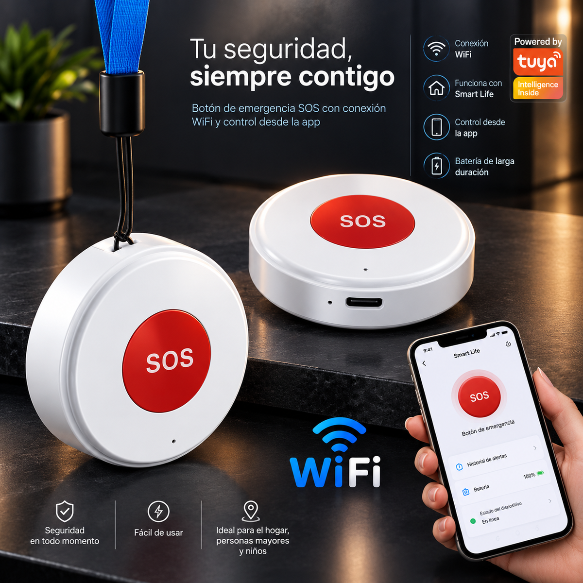 Botón SOS WiFi con aviso al móvil